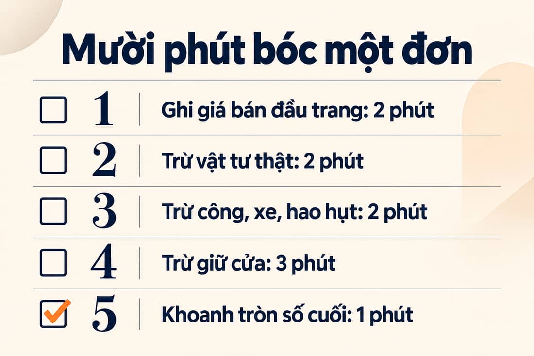 Bảng năm việc trong mười phút để bóc một đơn