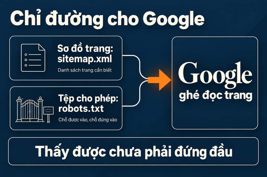 Sơ đồ hai tệp sitemap.xml và robots.txt chỉ đường cho Google