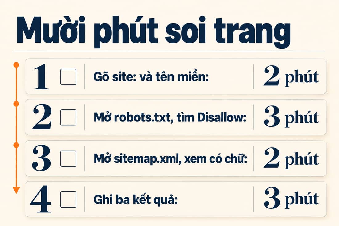 Bảng bốn việc soi trang trong mười phút, ghi sẵn số phút