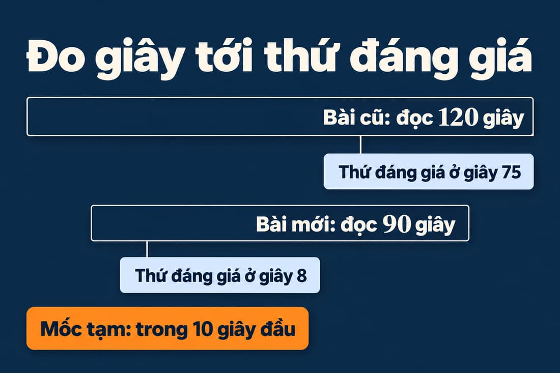 Hai thanh thời gian: bài cũ 120 giây, thứ đáng giá ở giây 75; bài mới 90 giây, thứ đáng giá ở giây 8