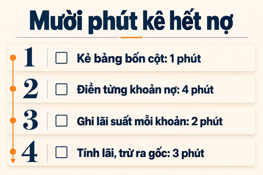 Bảng bốn việc trong mười phút để kê hết nợ