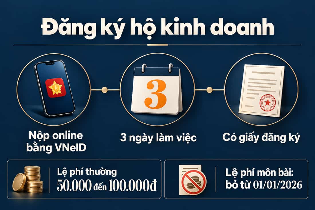 Ba mốc đăng ký hộ kinh doanh: nộp online bằng VNeID, chờ 3 ngày làm việc, nhận giấy đăng ký