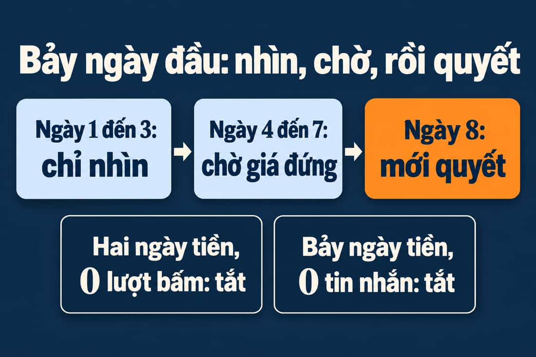 Lịch bảy ngày: ngày 1 đến 3 chỉ nhìn, ngày 4 đến 7 chờ giá đứng, ngày 8 mới quyết, hai điều tắt sớm
