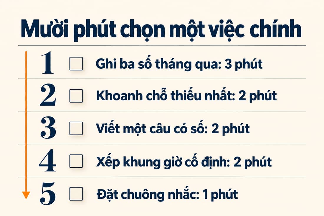 Bảng năm việc trong mười phút để chọn một việc chính cho cả tuần