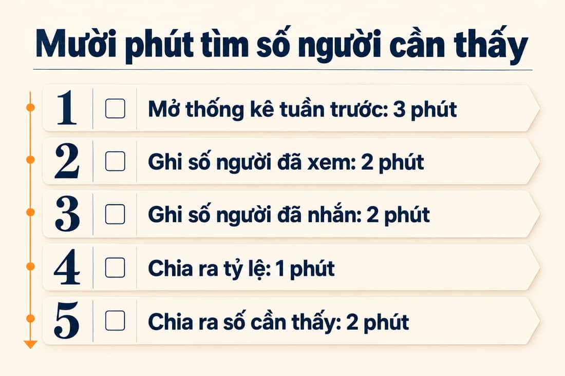 Bảng năm việc trong mười phút để tìm số người cần thấy, từ mở thống kê đến chia cho tỷ lệ