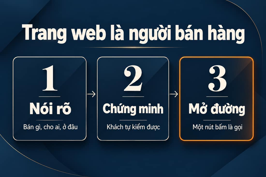 Sơ đồ ba việc của một trang web: nói rõ, chứng minh, mở đường
