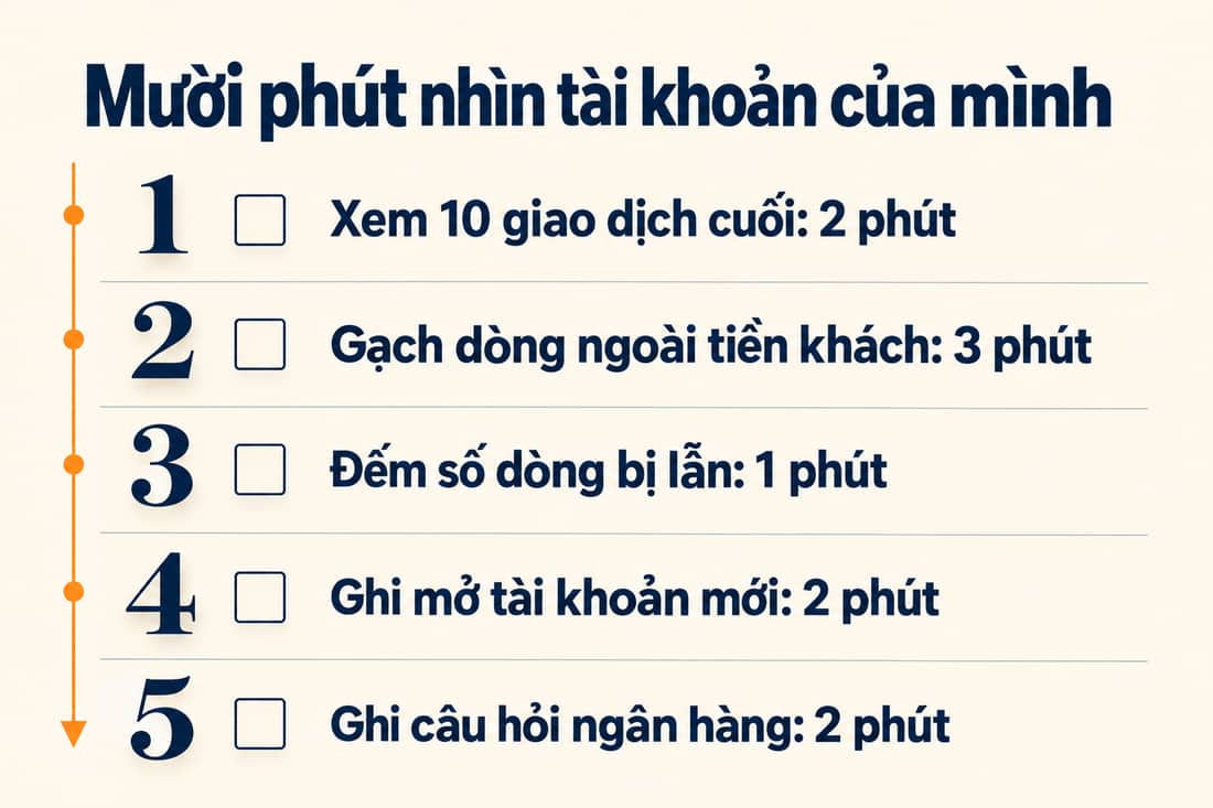 Bảng năm việc trong mười phút để nhìn lại tài khoản đang nhận tiền khách