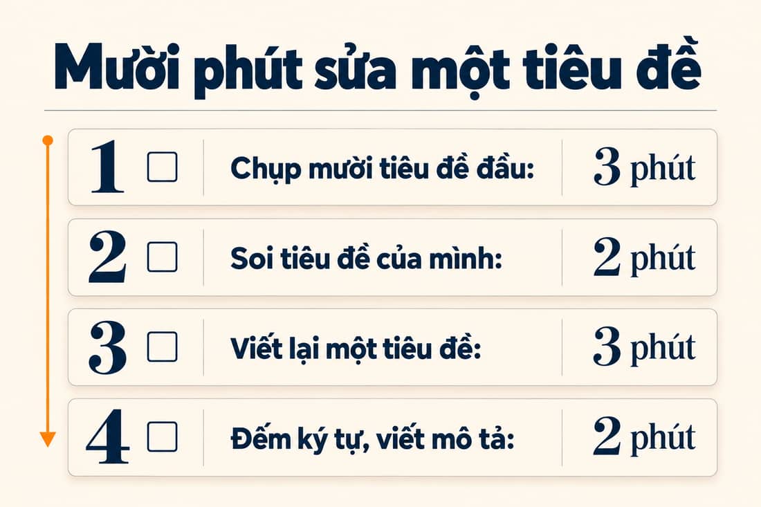 Bảng bốn việc sửa tiêu đề trong mười phút, mỗi việc ghi sẵn số phút