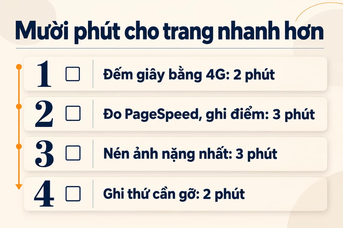 Bảng bốn việc làm trang nhanh hơn trong mười phút, mỗi việc ghi sẵn số phút