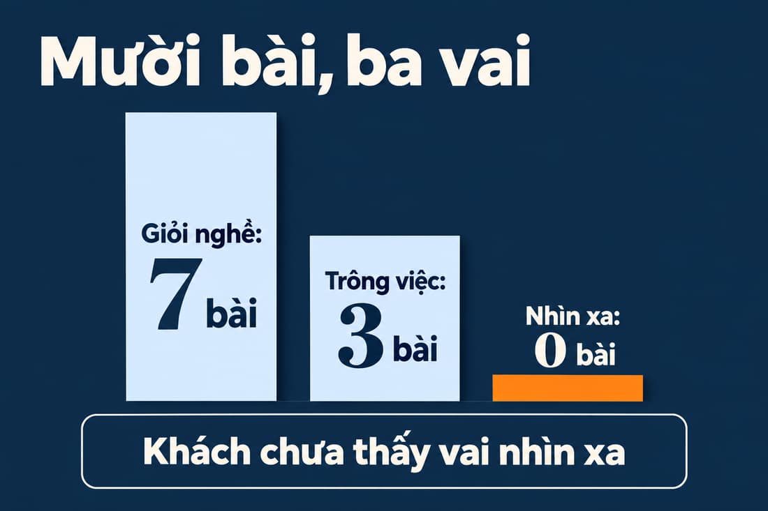 Mười bài đăng chia ba vai: giỏi nghề 7, trông việc 3, nhìn xa 0 tô cam, khách chưa thấy vai nhìn xa