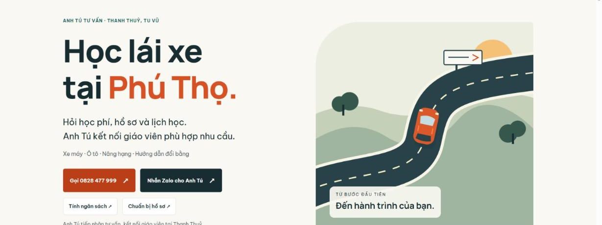 Giao diện web Học lái xe Phú Thọ