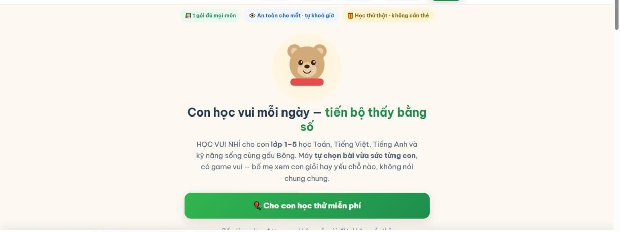Giao diện web Học Vui Nhí